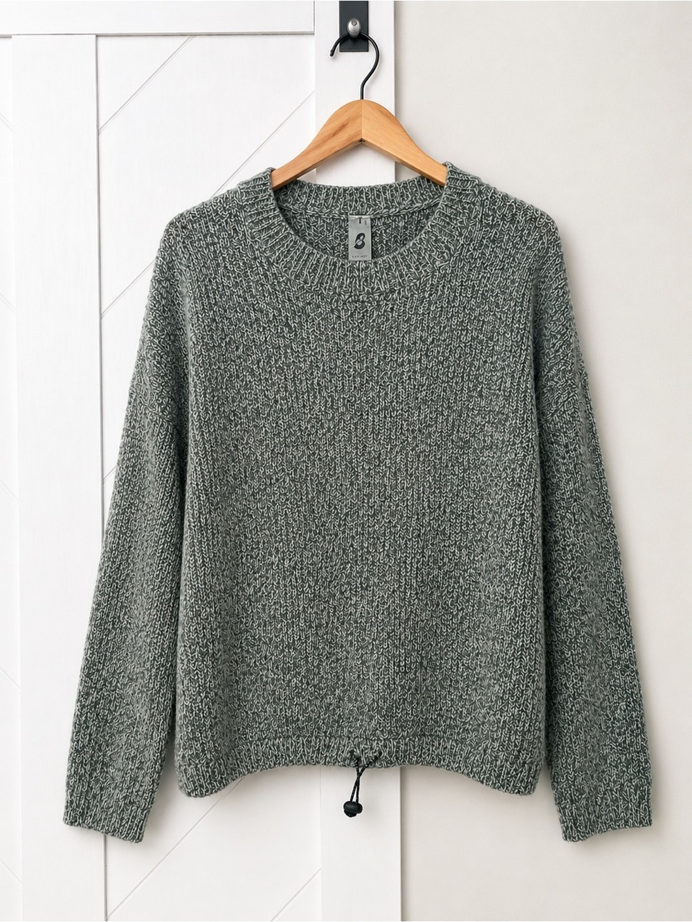 Lou & Grey Marled Sage Gray Cotton Blend Drawstring Hem Sweater Large